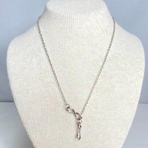 Lariat Chain Necklace Double Infinity Silver Tone Pendant